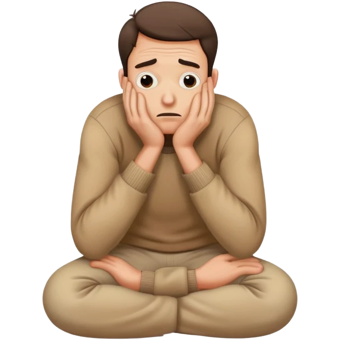 Scared man sitting curled up on himself, hidding his eyes emoji