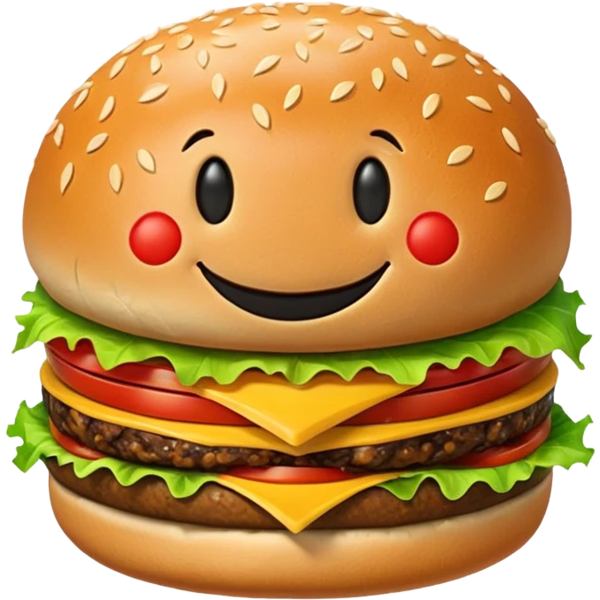 a burger emoji with a big smiley face  emoji