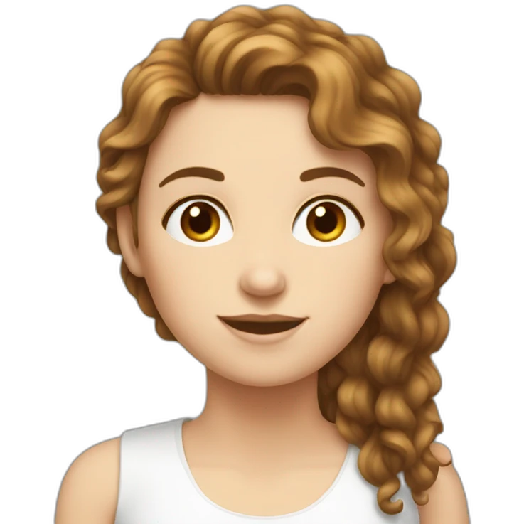white girl on computer with brown curly hair emoji