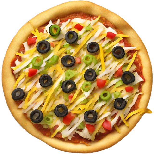 Create a taco pizza with tri color tortilla strips on top emoji