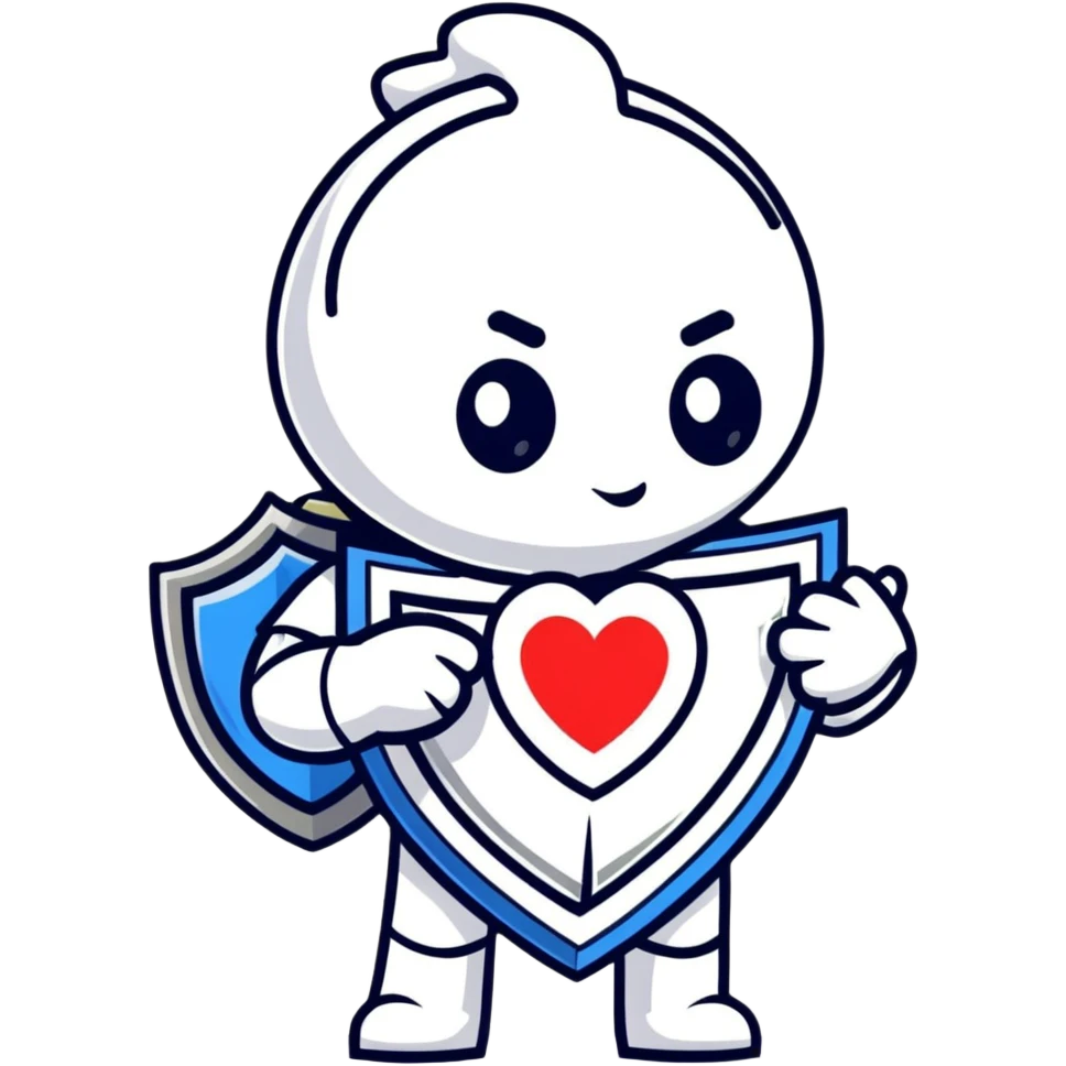 AI agent character with a shield and heart symbolizing protection and support for reporting child abuse emoji