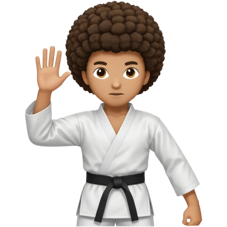black karate instructor with afro hair and a low taper haircut, and a small fade on the sides. Make the hair brown emoji