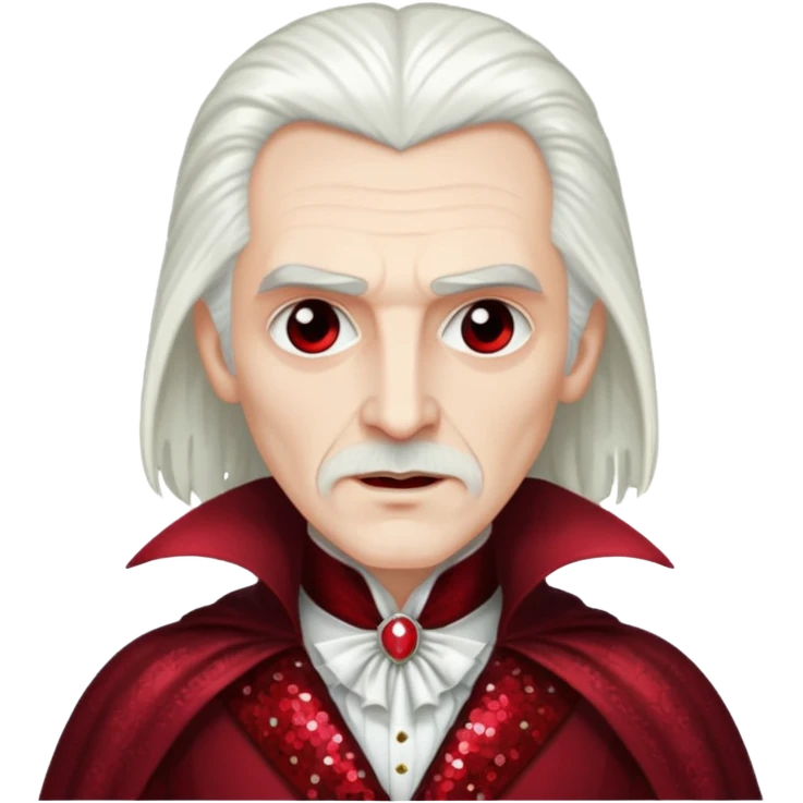 Count Dracula from Universal Monsters with long white hair, dark red sequin outfit emoji