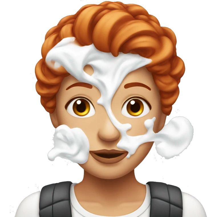Red haired Woman with shaving cream on her face emoji