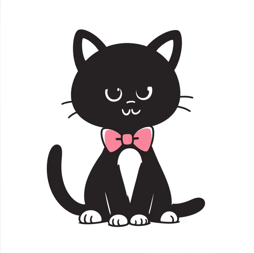 hand-drawn doodle of a kitten with a pink bow emoji
