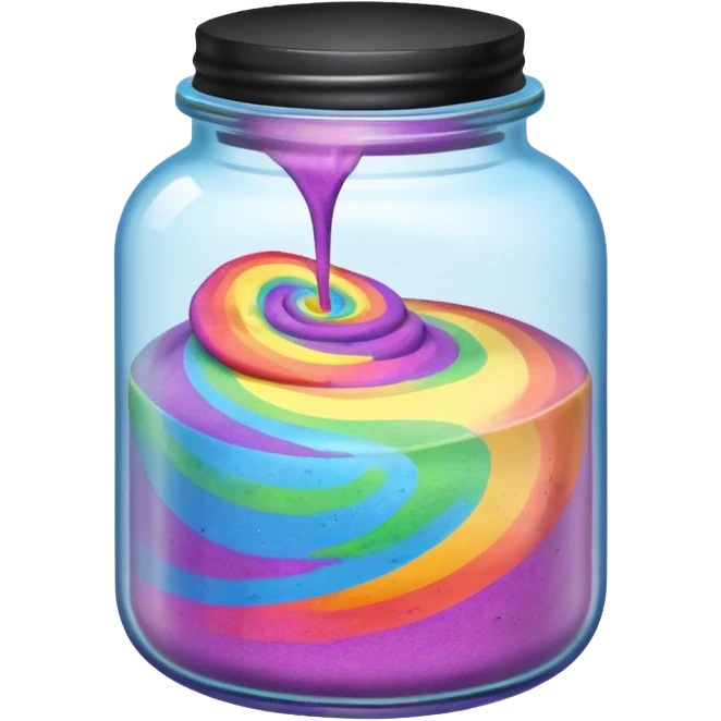 A jar with rainbow powder in it mixxing emoji