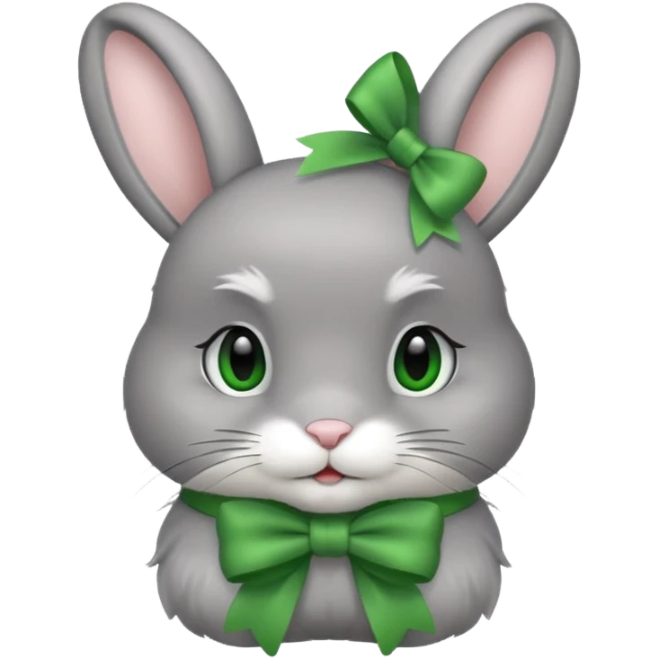 grey bunny with green bow on head emoji