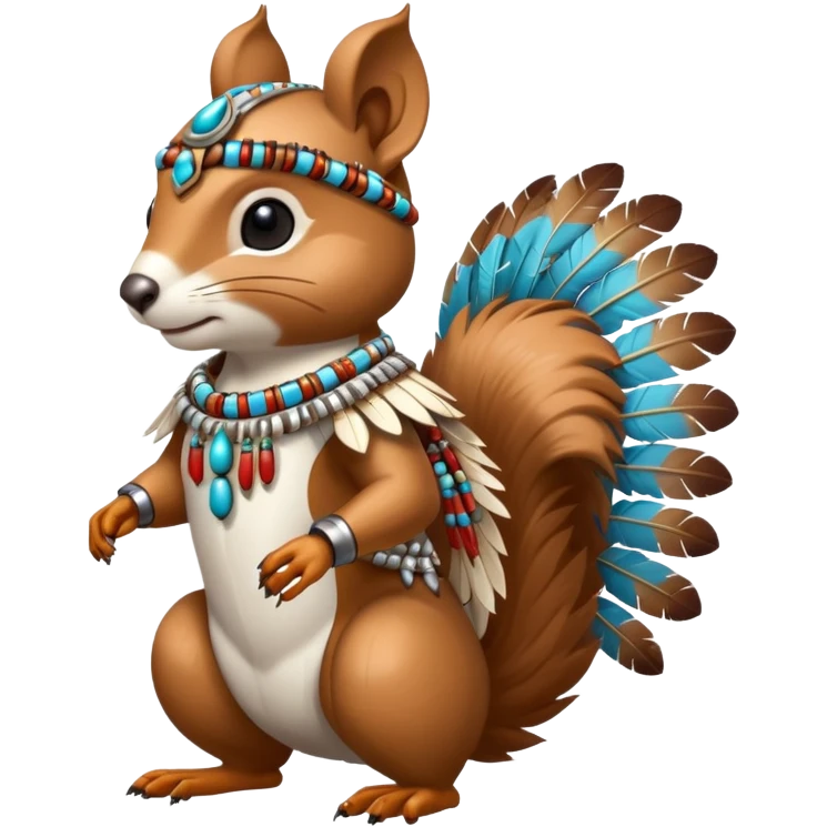 Full Robotic squirrel wearing native American regalia with feathers and beads emoji