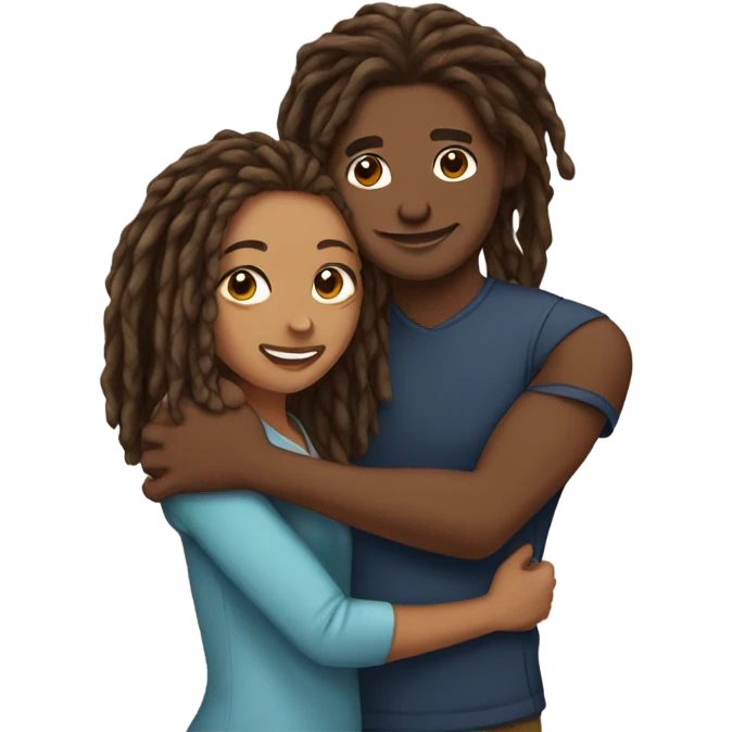 brown skin female hugging lightskin male with locs emoji