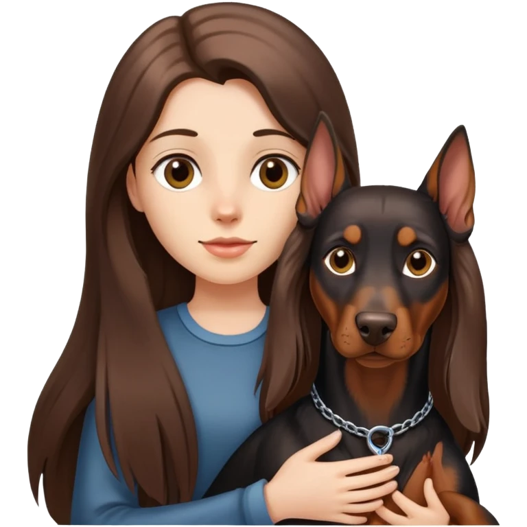 Black long-haired girl holding Doberman emoji