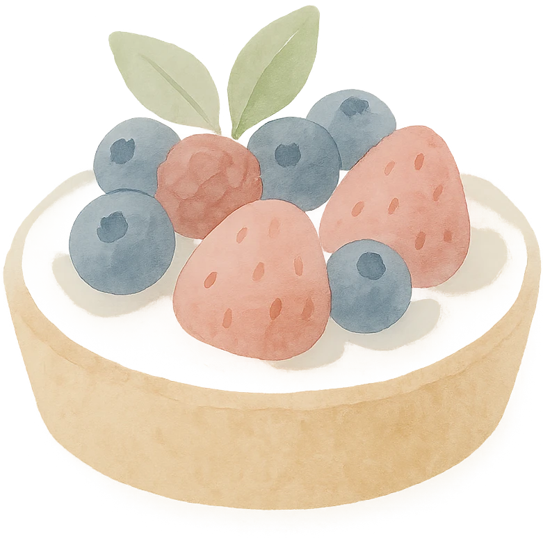 fruit tart with berries and mint leaves watercolor style emoji
