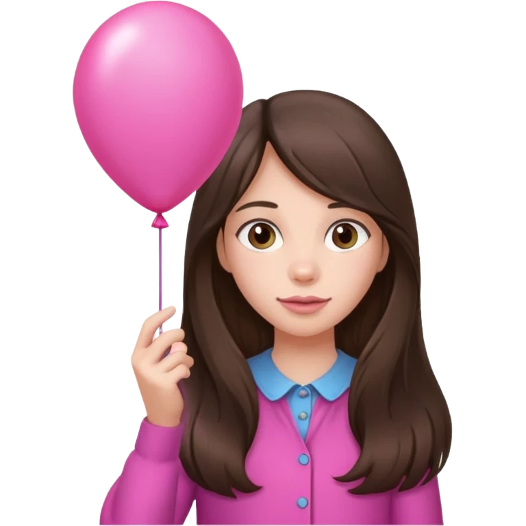 brunette long hair girl with pink baloon emoji