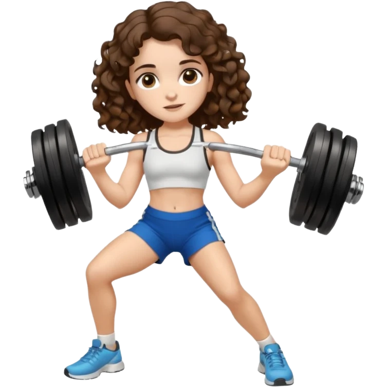 full body, very beautiful italian girl, dark brown eyes, looking like Emma Watson, with curly and big volume very bright brown hair, and a golden piercing ring in nose on left side, pumping dumbbells

 emoji