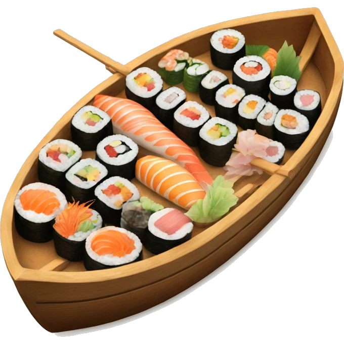 Wooden boat filled with sushi and sashimi emoji