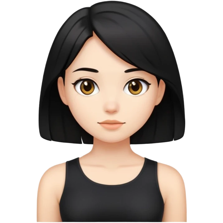 girl with black shoulder-length hair wearing a black tight-fitting top emoji
