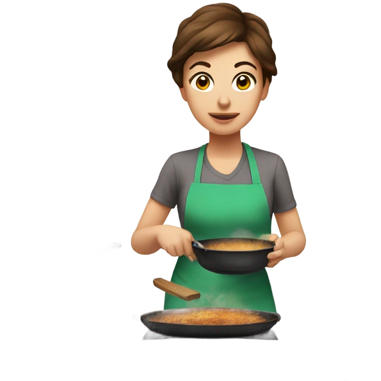 Woman with short brown hair cooking on a stove emoji