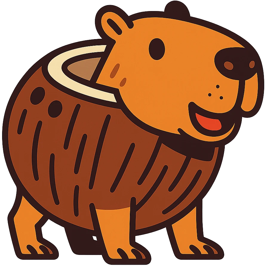 playful and cartoonish capybara with a coconut shell as its body emoji
