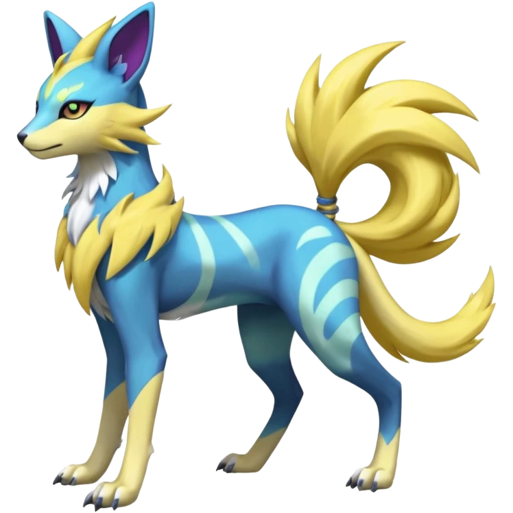 Feral Meloetta-Renamon-Zeraora-Luxray-Cobalion-Suicune-Vernid-fusion-hybrid-creature, full body  emoji