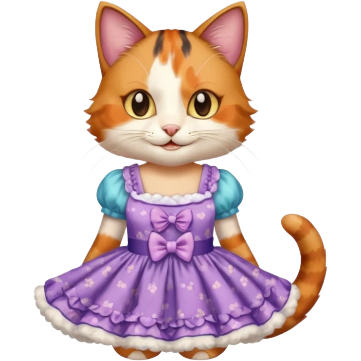 A cat wearing a pretty one-piece dress emoji