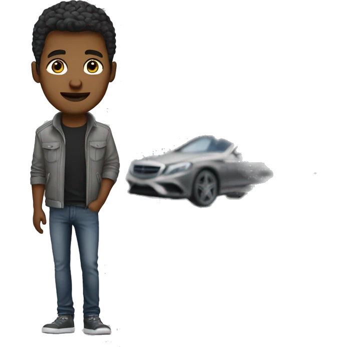 Guy with grey Mercedes-Benz S 63 AMG, emoji