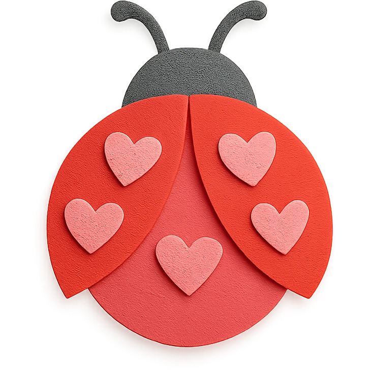 layered and textured love bug, paper craft style emoji
