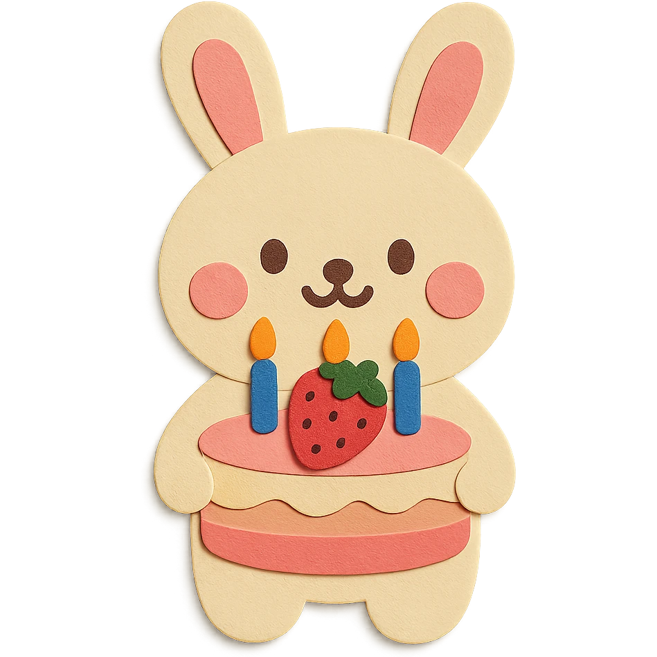 Add one more candle to the birthday cake the bunny is holding, keep the cute smile and cheerful expression emoji