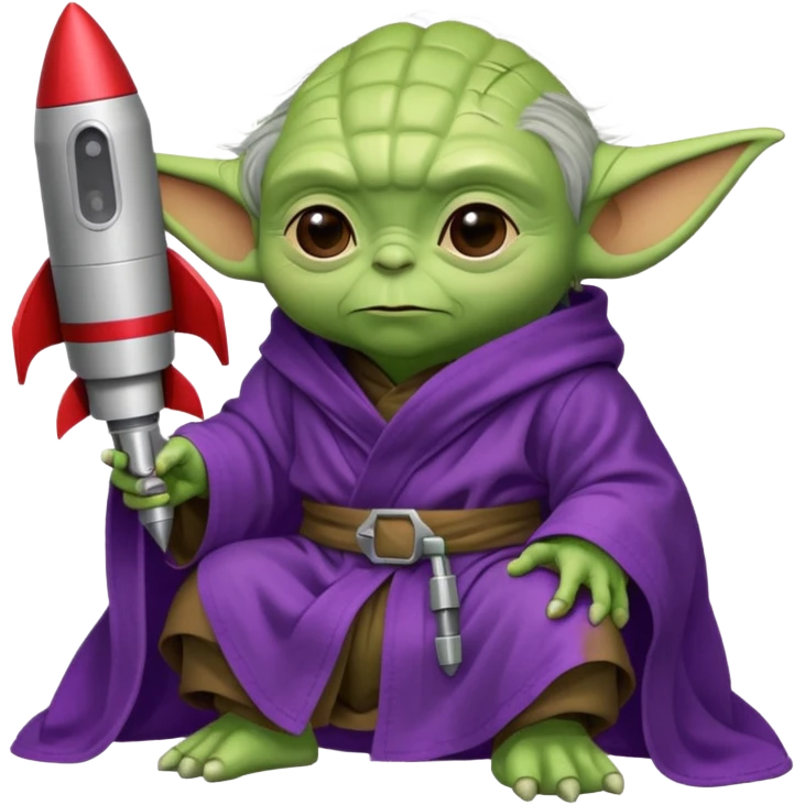 yoda in a purple robe siting in a rocket emoji