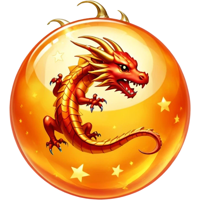 Orange crystal Dragon Ball with red stars inside, glowing golden orb with visible red stars, classic anime style emoji