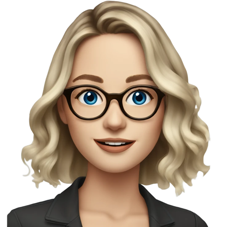 Shoulder length Balayage pale model lady with glasses and blue eyes happy  emoji