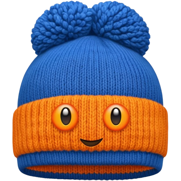 a blue beanie with an orange rim, and an orange puff dot at the top emoji