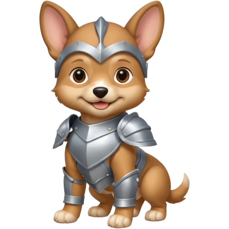 baby dog in silver armor, full body, smile emoji
