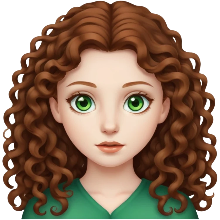 Girl with long brown curly hair and green eyes and pale skin emoji