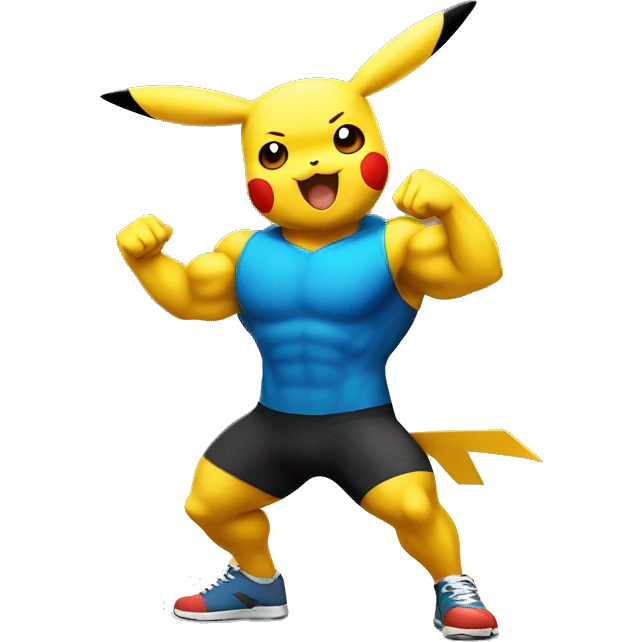 Pikachu cheering a white bold bodybuilder in training  emoji