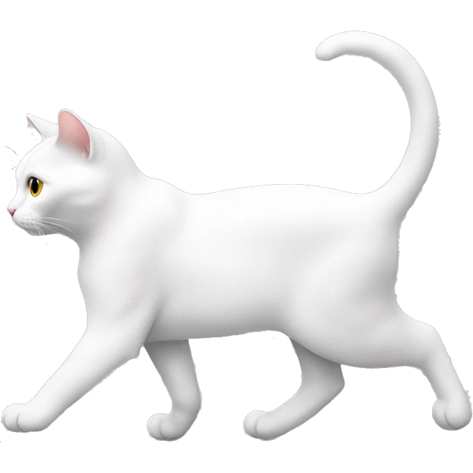 A white cat is walking to the left. It is seen from its profile  emoji