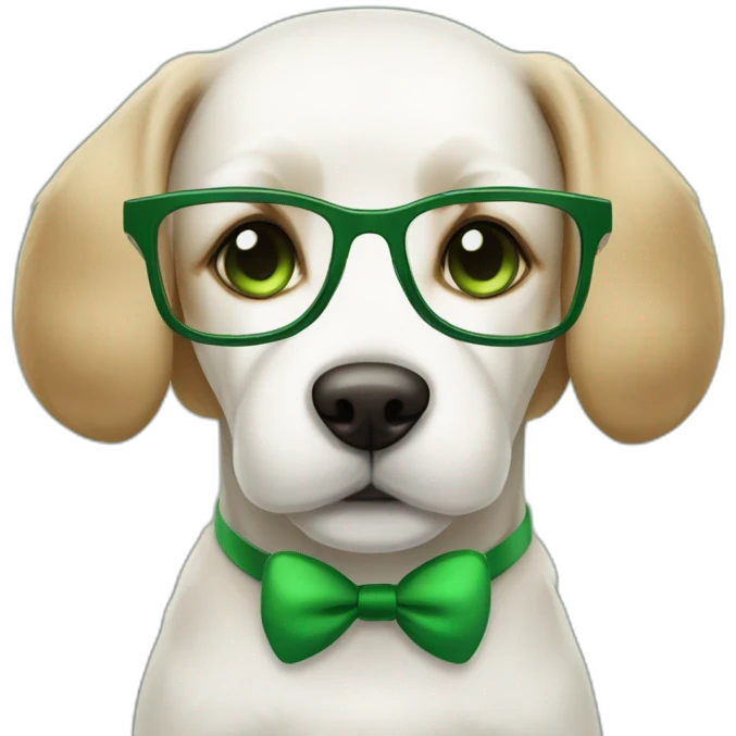 medium-bege-and-white-dog-with-green-eyes-and-glasses-and-green-bow emoji