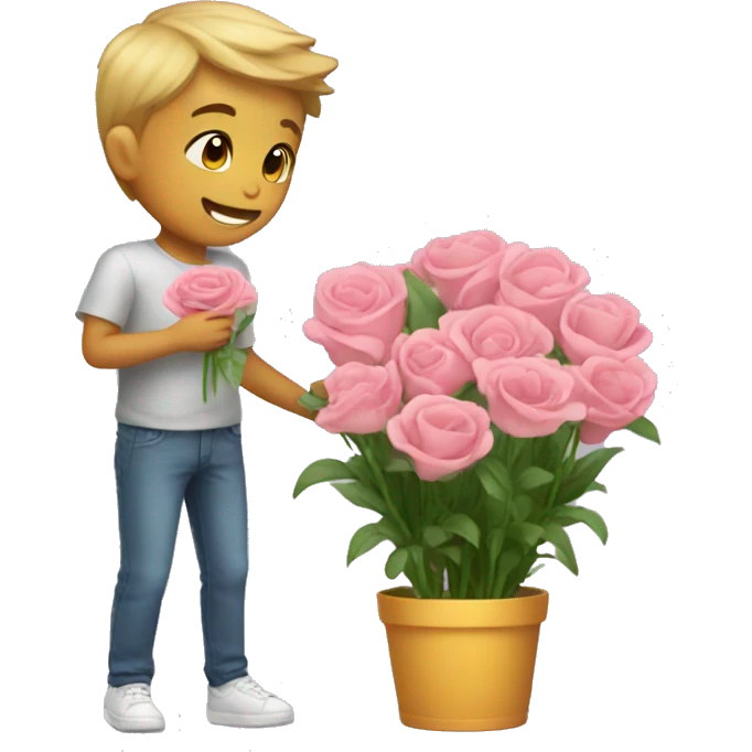 cute boy buying a girl flowers emoji