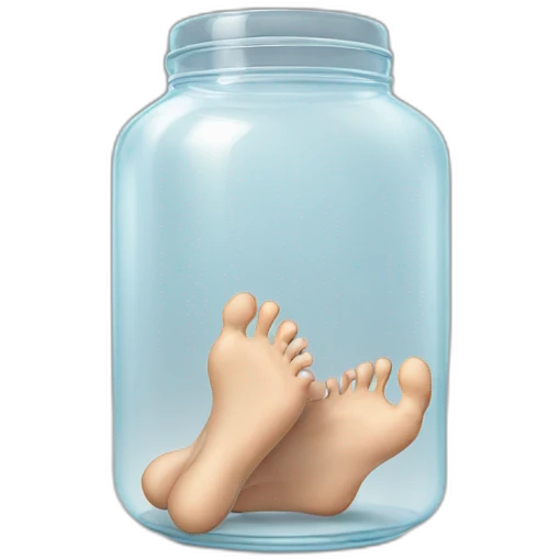 human feet standing on the floor with an empty transparent jar between them,front view emoji