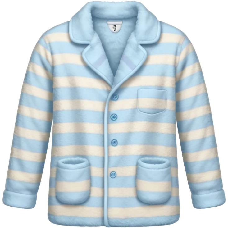 emoji of an isolated fluffy fleece pajama top with soft pastel stripes, plush fuzzy texture, light grey and pastel blue tones, button-down long sleeves, neatly folded flat-lay, no person, no body, no mannequin, cozy warm winter mood, soft shading emoji