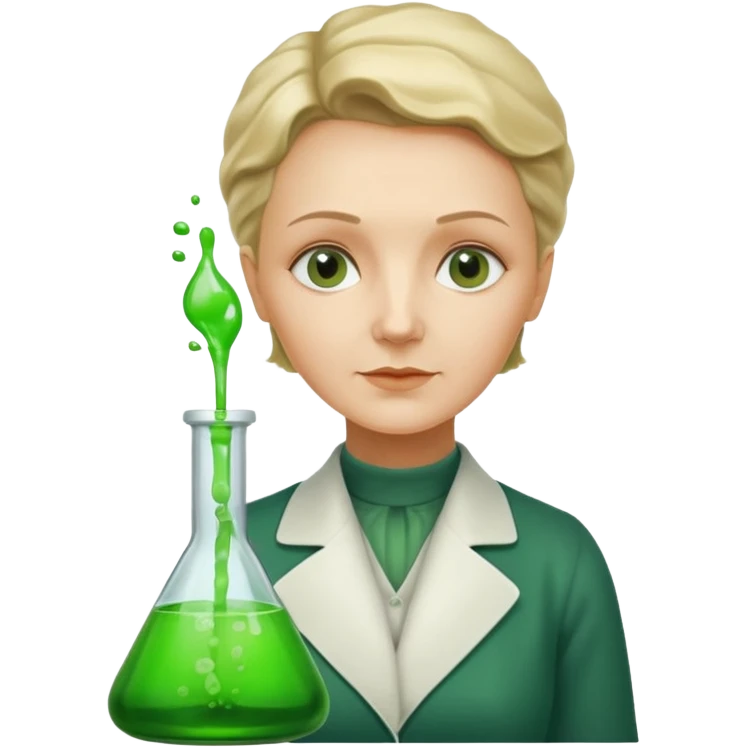 Marie Curie with experimental bottle emoji