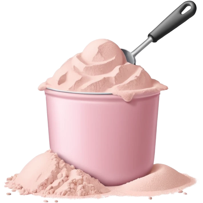 Pastel pink scoop of protein powder on a clean white surface emoji