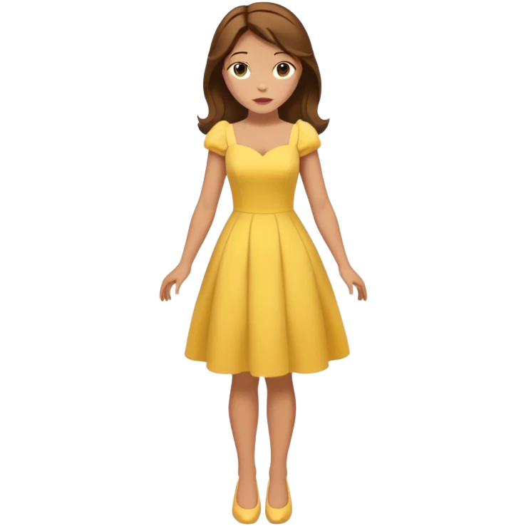 full body Belle with yellow dress and brown hair, showing entire figure from head to feet, minimal style emoji