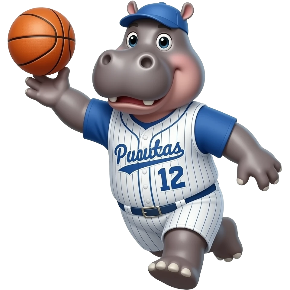 hippopotamus wearing baseball jersey playing basketball emoji