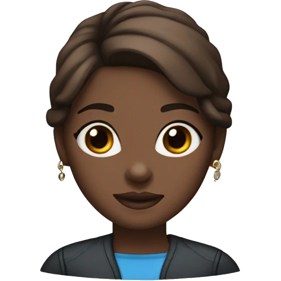 A brown haired woman with blue eyes with black pit bull emoji