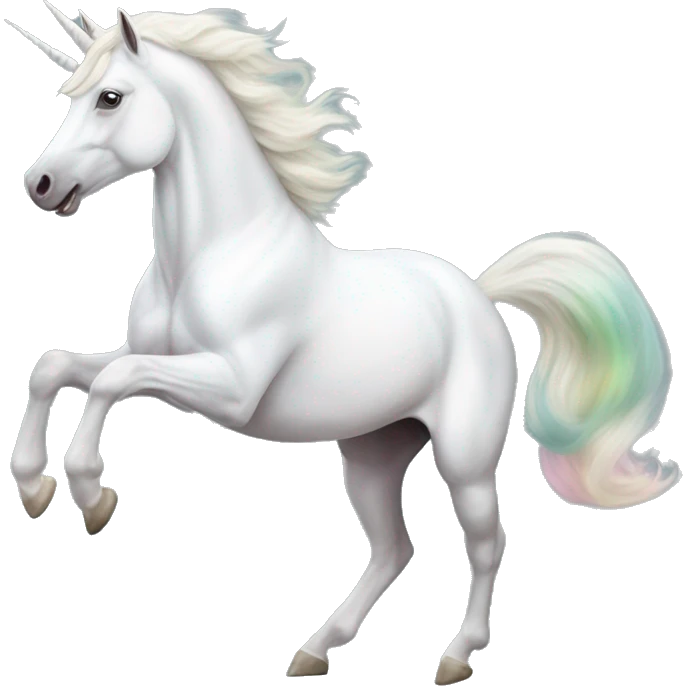 Fullbody realistic four-legged White unicorn with pastel color mane galloping emoji