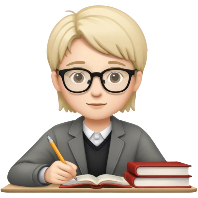 Student with glasses studying at desk with books and laptop emoji