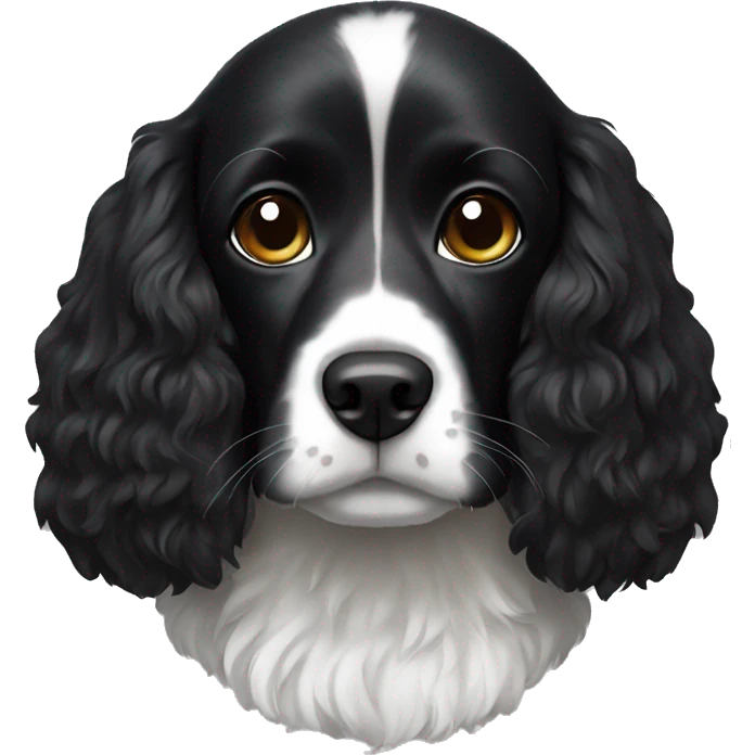 Small black spaniel black fur on face with white on chest emoji