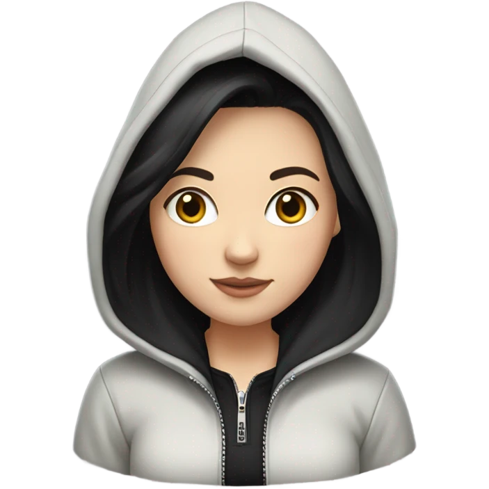 White Girl with black hair wearing jacket with hood down emoji