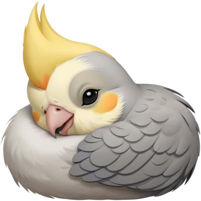 Meme-Worthy Cute Sleeping Cockatiel Portrait Emoji, Head resting peacefully with a contented smile, showcasing a delicate, slender build and a luxuriously soft grey fur with gentle yellow accents, eyes shut in a serene nap, Simplified yet hilariously adorable features, highly detailed, glowing with a soft, drowsy light, high shine, relaxed and utterly lovable, stylized with an air of playful laziness, bright and heartwarming, soft glowing outline, capturing the essence of a comically sleepy cockatiel, so meme-worthy it feels like it could instantly become the next viral sensation of adorable slumber! emoji