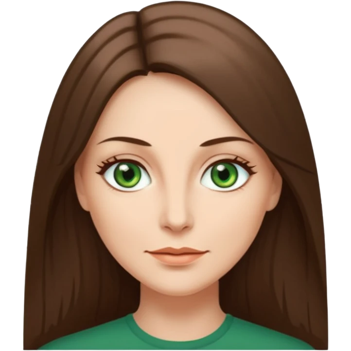 pretty middle age woman with green eyes and long straight ash-brown hair  emoji
