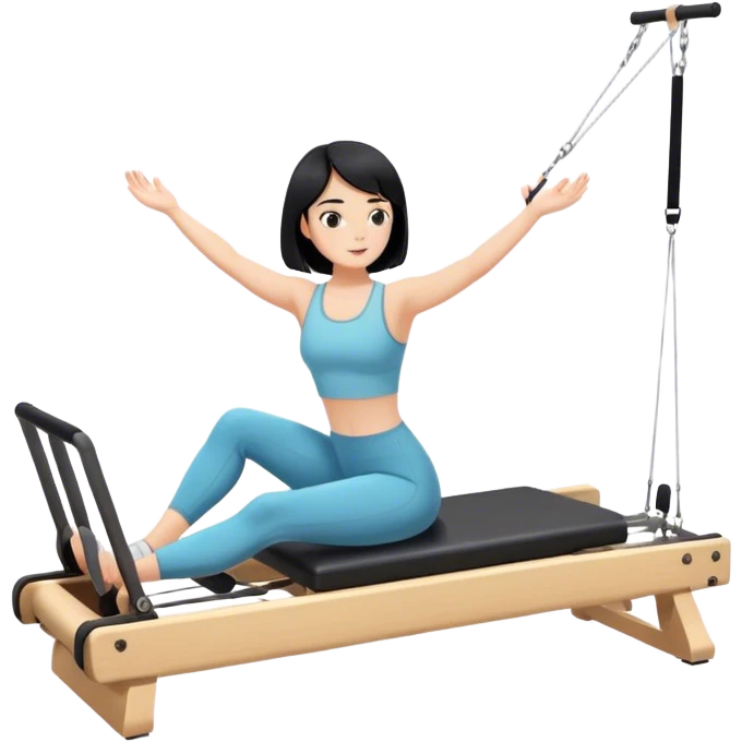 Short black haired girl ( hair until shoulder) doing reformer Pilates  emoji